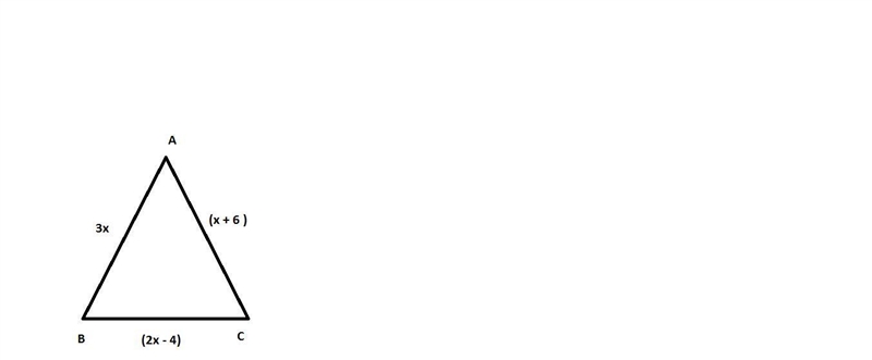 If a triangle has side lengths of 3x, 2x -4, and x + 6, what expression would represent-example-1