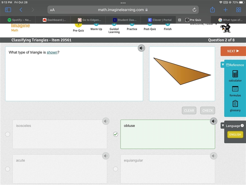 What type of triangle is shown below? Check all that apply. Apex!! A. Isosceles B-example-1