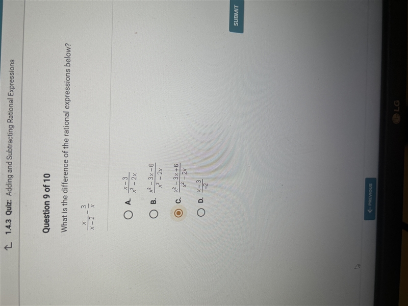 What is the difference of the rational expressions below? x/x-2 - 3/x-example-1