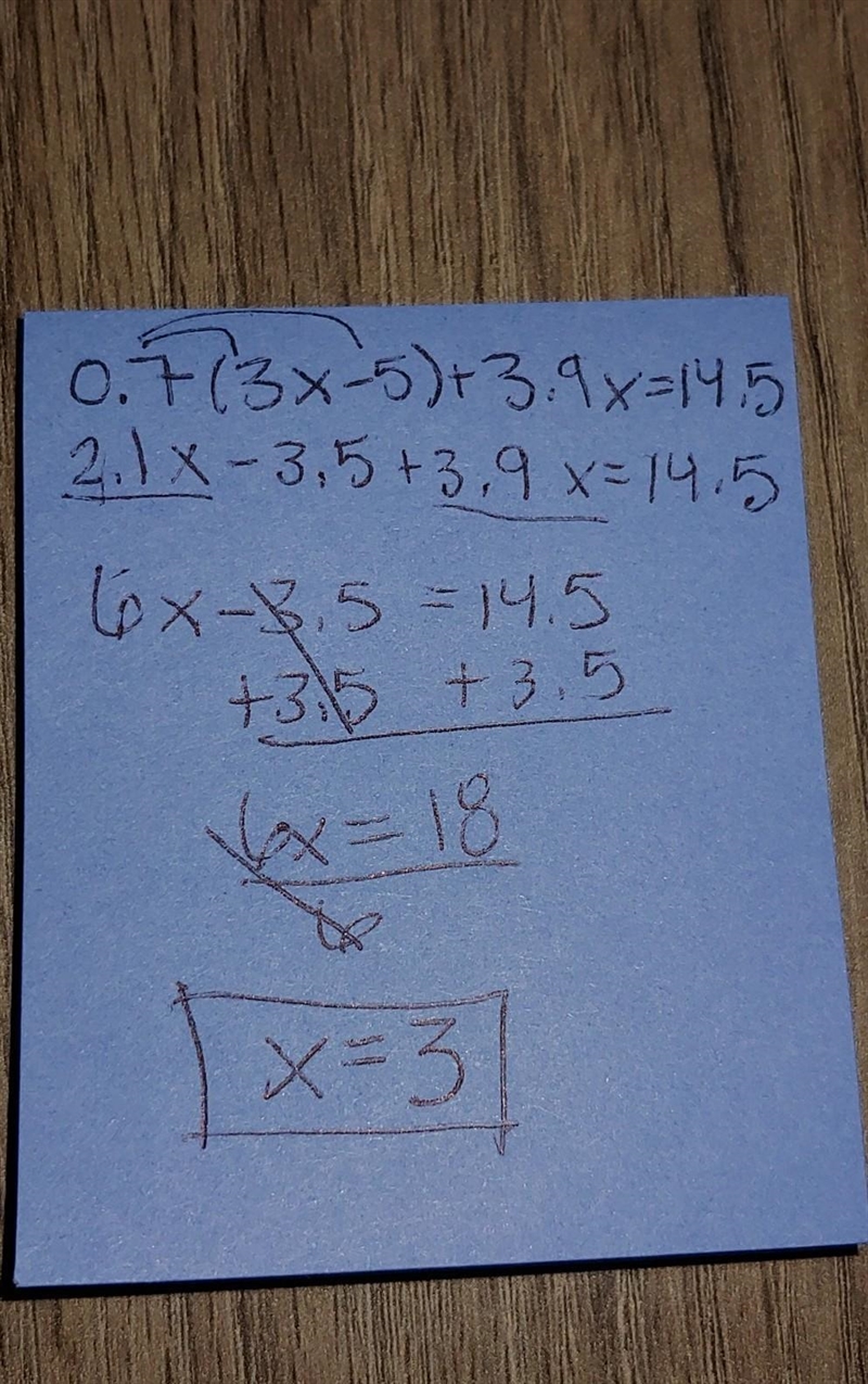 0.7(3x-5)+ 3.9x = 14.5-example-1