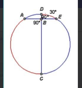 What is the measure of AC? 30 90E 90° В ОА. 120° Ов. 90° Ос. 30° OD. 150°-example-1