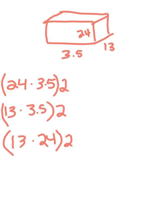 24(height) cm 3.5(length) cm 13(width) cm find the surface area of the prism-example-1