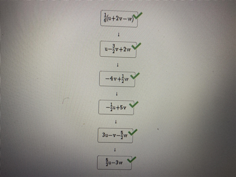 Vector u= <9,-2> v=<-1,7> w=<-5,-8> arrange the vector operations-example-1