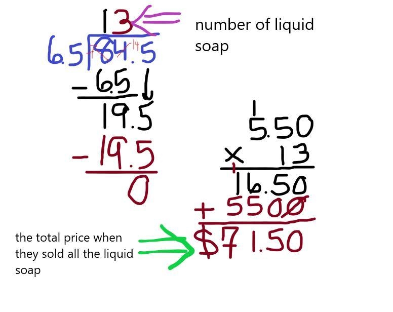 Students make 84.5 ounces of liquid soap. They put the soap in 6.5 ounces bottles-example-1