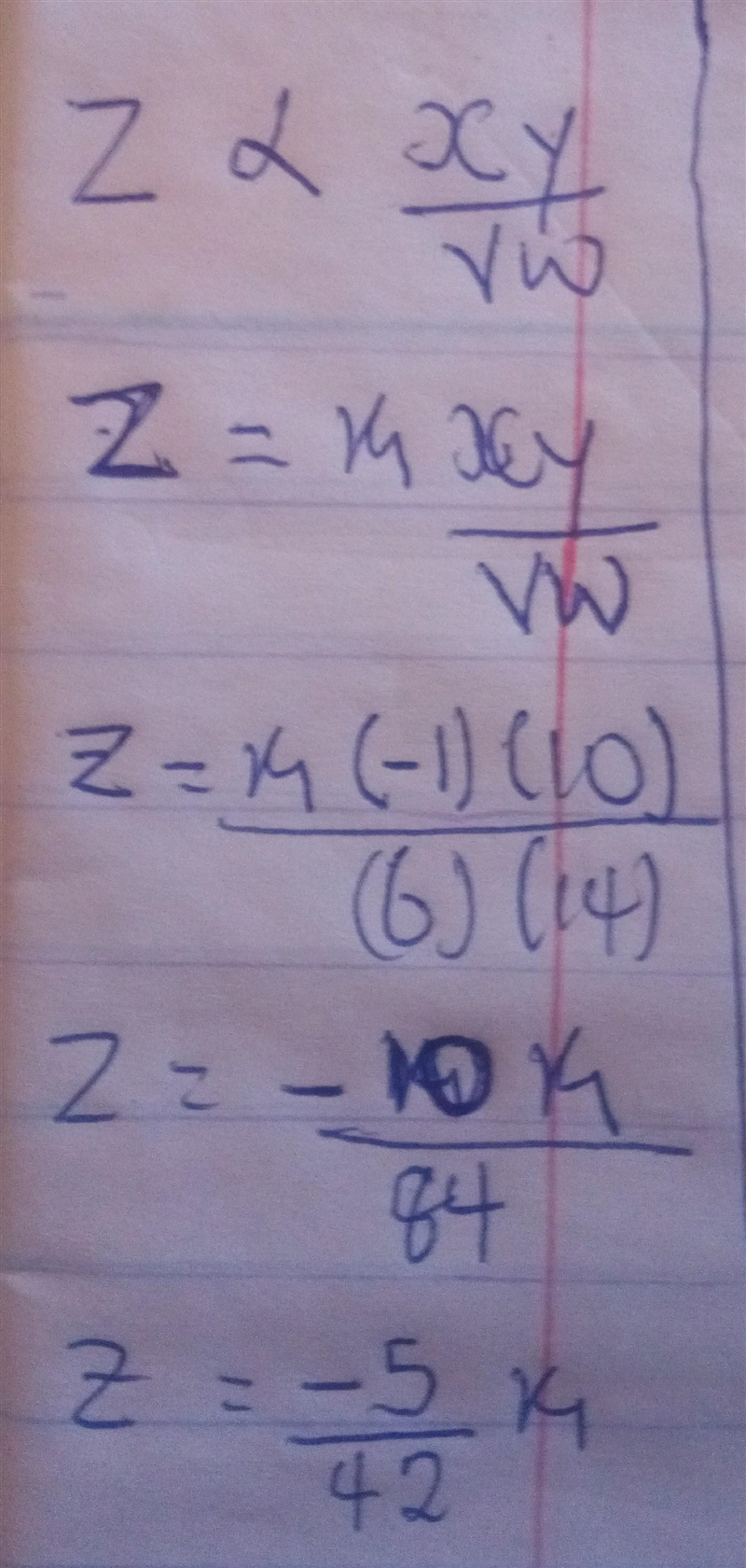 The variable z varies jointly with x and y and inversely with v and w. Using the constant-example-1