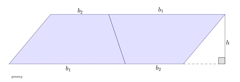 The formula for the area of a trapezoid is A = 1/2 (b+b) h. Explain why the bases-example-1