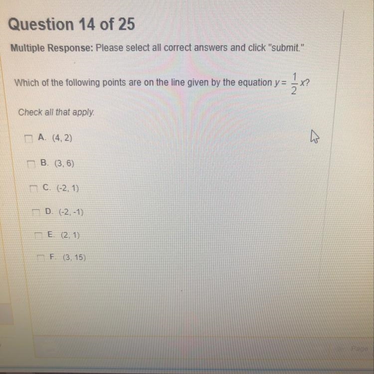 Which of the following point are on the line given by the equation y=1/2x?-example-1