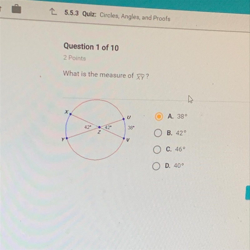 What is the measure of Arc XY-example-1