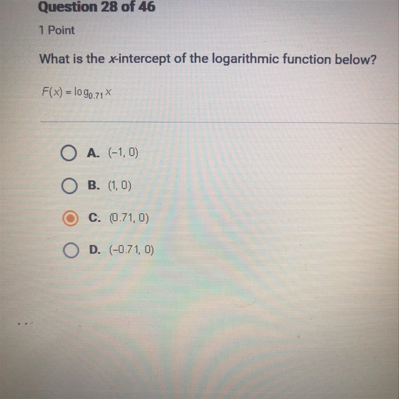 What is the x-interception of the Logarithmic function??-example-1