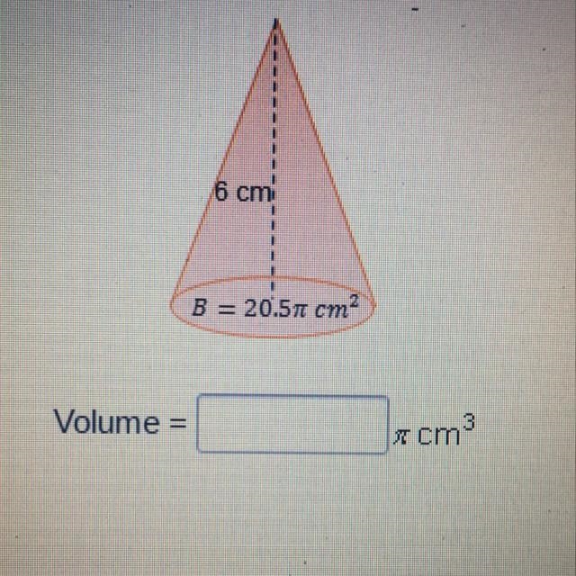 What number can be used to complete the volume statement for the cone below?-example-1