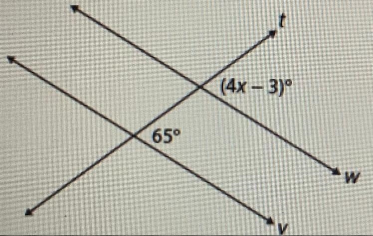 Question 11 Find the value of x when lines w and v are parallel. A 15.5 B 17 C 23.25 D-example-1