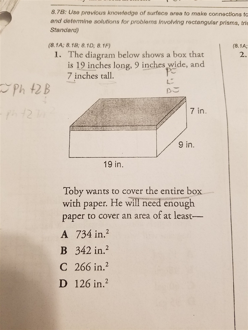 what is the total surface area of a rectangular prism that is 19 inches long, 9 inches-example-1