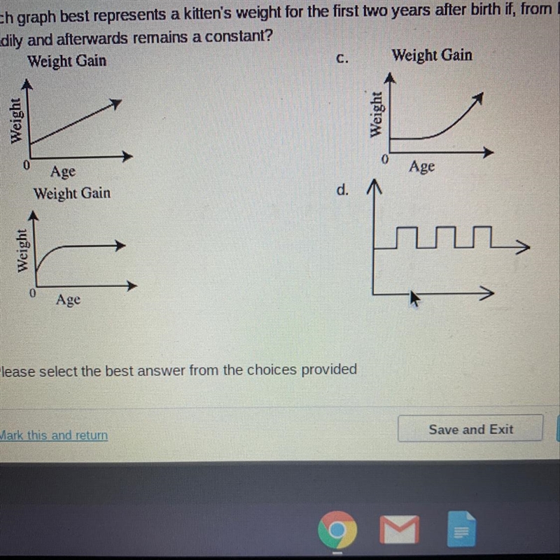 Which graph best represents a kitten's weight for the first two years after birth-example-1