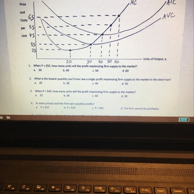 When P it was $55 how many units well the profit maximizing firm supply to the market-example-1