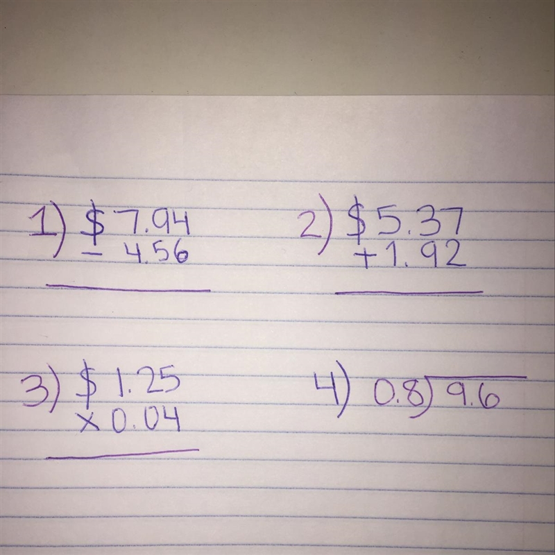 Add, subtract, multiply, or divide. Round answers to money problems to the nearest-example-1