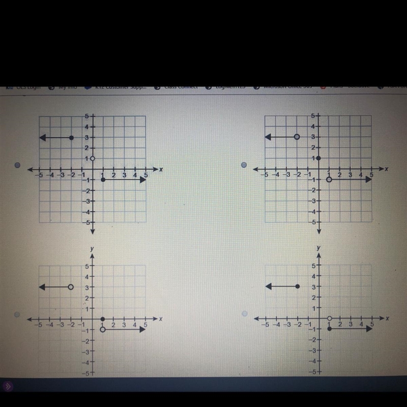 ANSWER ASAP PLS 20 POINTS! Which graph represents the piecewise defined function? y-example-1