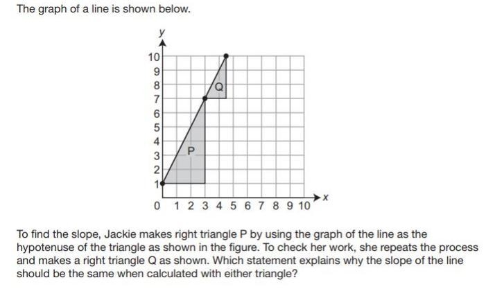 A.The two triangles are simila B. The two triangles are congruent C. One triangle-example-1