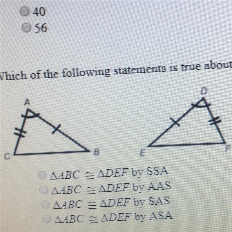 Which of the following statements is true about the triangles below-example-1