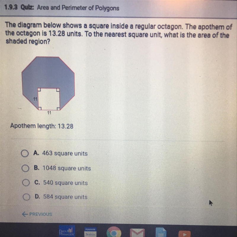 The diagram below shows a square inside a regular octagon. The apothem of the octagon-example-1