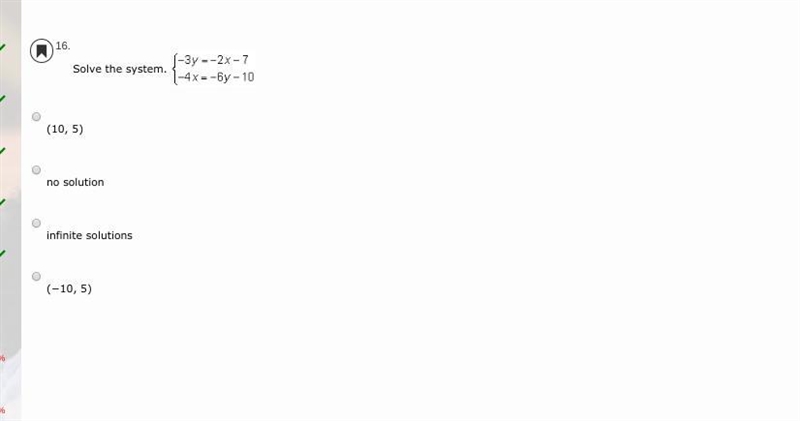 . Solve the system. (10, 5) no solution infinite solutions (−10, 5)-example-1