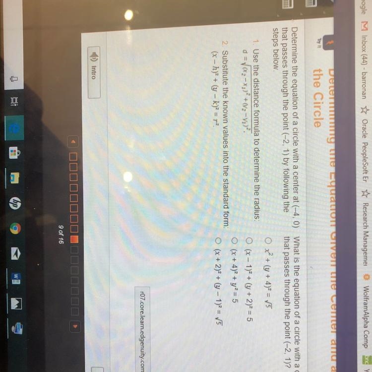 What is the equation of a circle with a center at (-4,0) that passes through the point-example-1