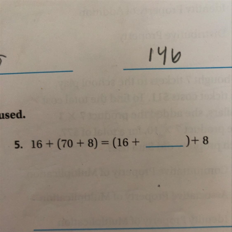 Help please... Complete the equation, and tell which property you used..-example-1