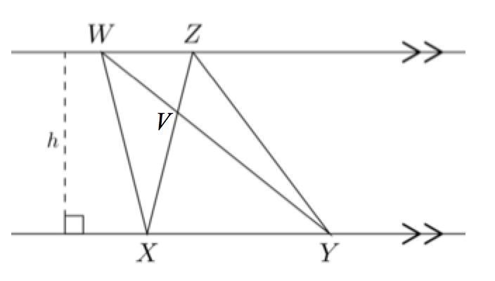 According to Cavalieri’s Principle, which two triangles have the same area? A) ΔWXY-example-1