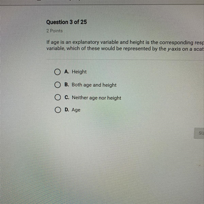 If age is an explanatory variable and height is the corresponding response variable-example-1