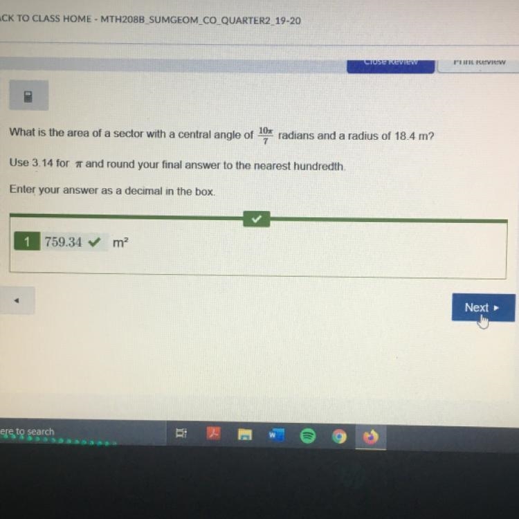 What is the area of a sector with a central angle of 10π/7 radians and a radius of-example-1