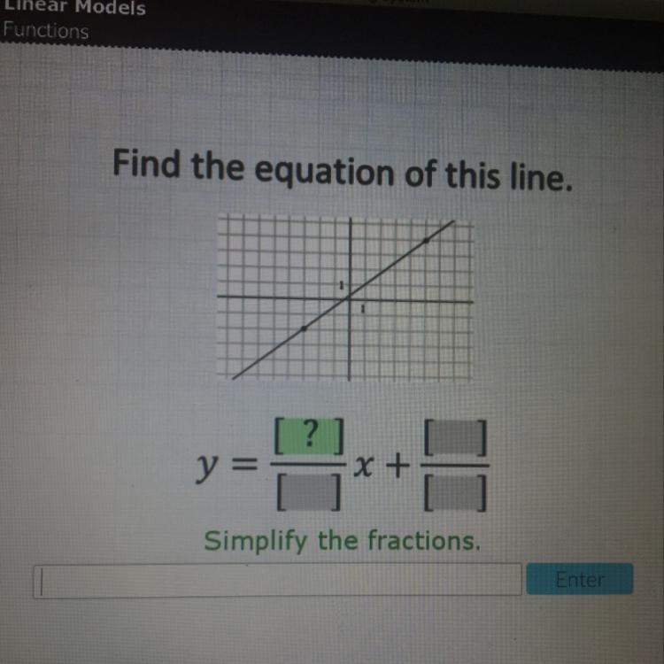 Find the equation of this line. Simplify the fractions. Please need help badly!!-example-1