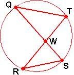 If m arc ST = 96°, then m∠Q = ________. m∠R m∠S m∠T m∠W-example-1