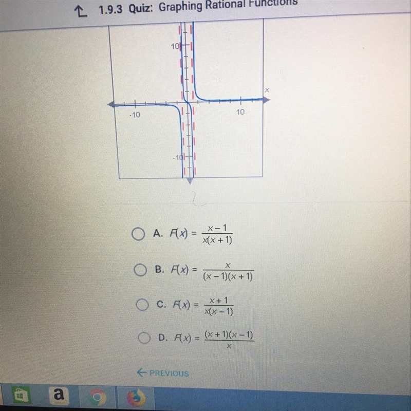 Which of the following rational functions is graphed below?-example-1