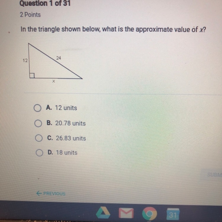 In the triangle shown below what is the approximate value of x-example-1