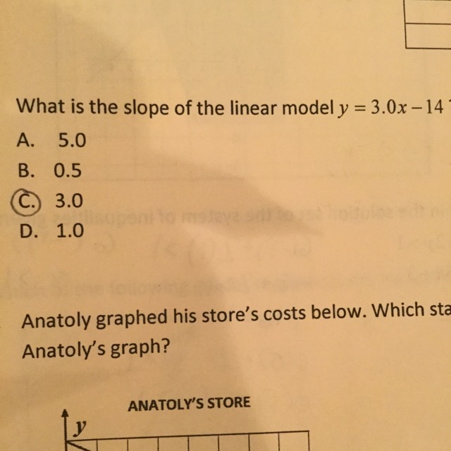 What is the slope of the linear model y=3.0-14-example-1