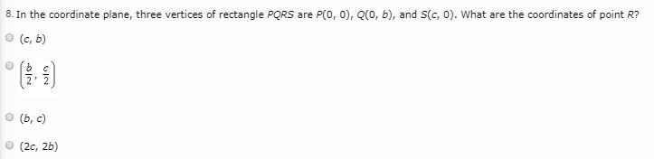 In the coordinate plane, three vertices of rectangle PQRS are P(0, 0), Q(0, b), and-example-1