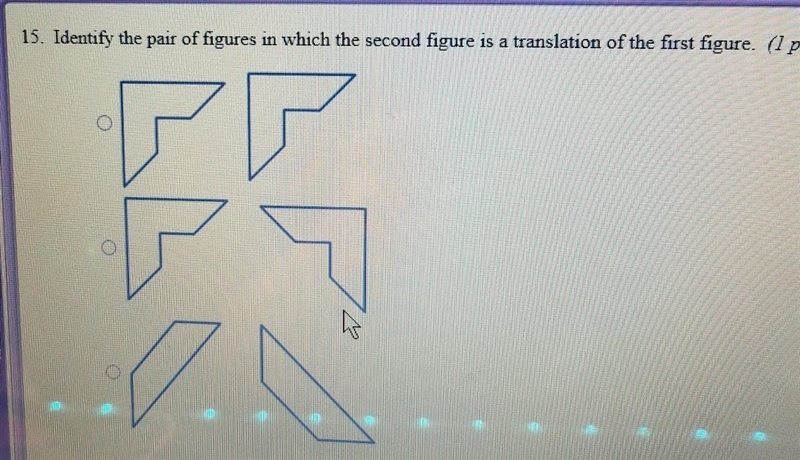 Identify the pair of figures in which the second figure is a translation of the first-example-1