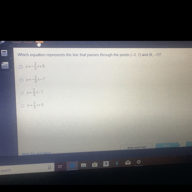 What is the equations of the line passing through points (-3,7) and (9,-1)?-example-1