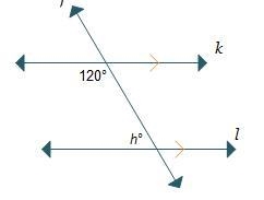 Two parallel lines are crossed by a transversal. What is the value of h? h = 60 h-example-1