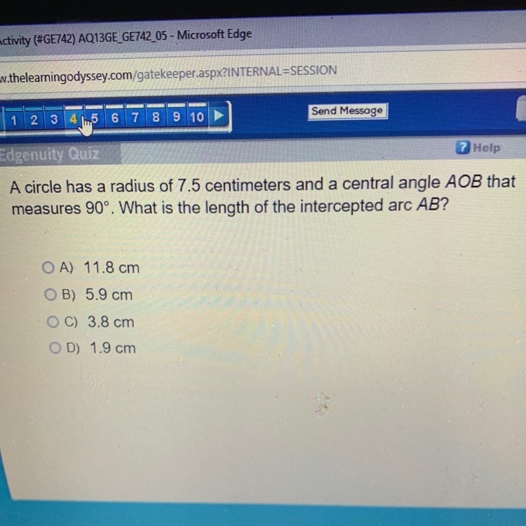 What is the length of the intercepted arc AB ?-example-1