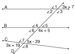 Given A || B . The value of x is _____ . The measure of ∠1 is _____ °. The measure-example-1