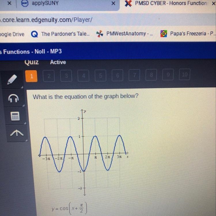 A y=cos(x+pi/2) B y=cos(x+2pi) C y=cos(x+pi/3) D y=cos(x+pi)-example-1