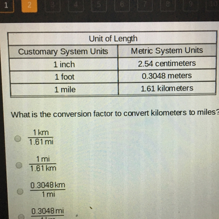 The table shows convention for common units of length? What is the convention factor-example-1