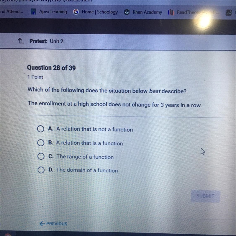 Which of the following does the situation below best describe? The enrollment at a-example-1