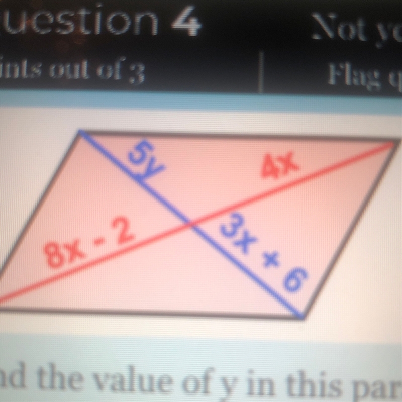 Find the the value f y in the parallelogram. A.2 B. 1.5 C. 0.5 D. 7.5-example-1