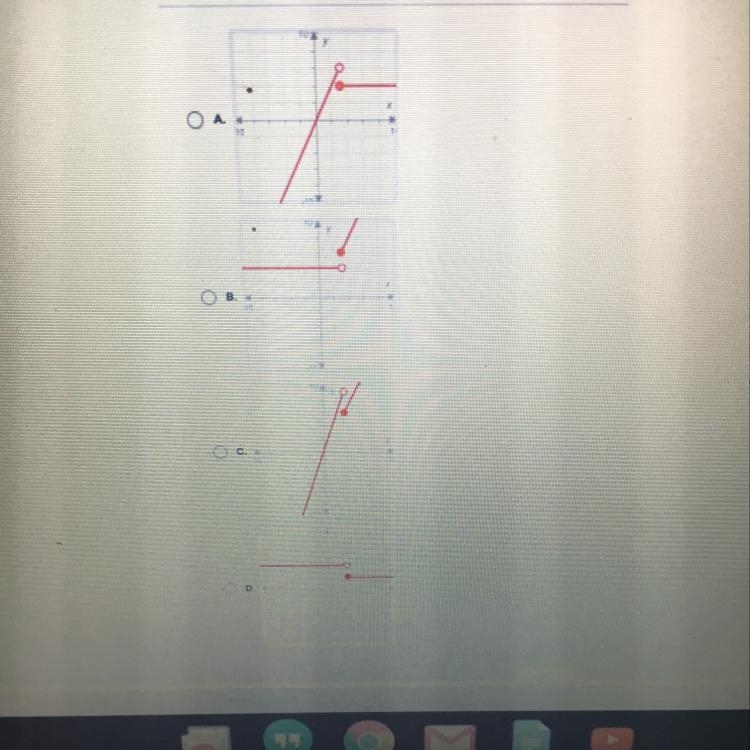 On a piece of paper, graph f(x)={2x if x <3 {4 if x >3. Then determine which-example-1