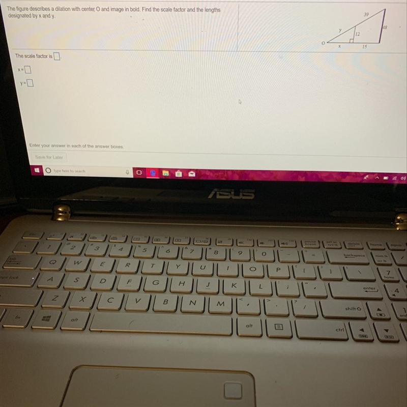 Find the scale factor, x, and y.-example-1