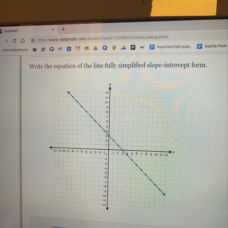 The equation of the line fully simplified slope-intercept form.-example-1