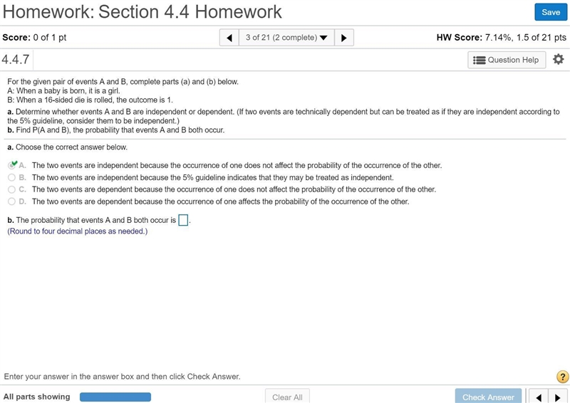 For the given pair of events A and B, complete parts (a) and (b) below. A. When a-example-1