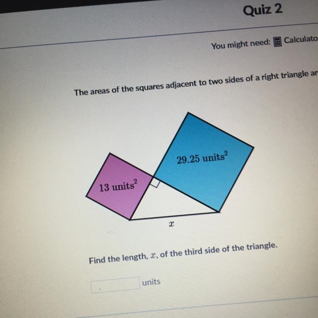 The area of the square adjacent to two sides of a right triangle are 29.25 square-example-1