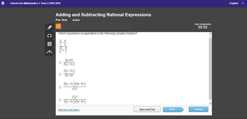 Which expression is equivalent to the following complex fraction?-example-1